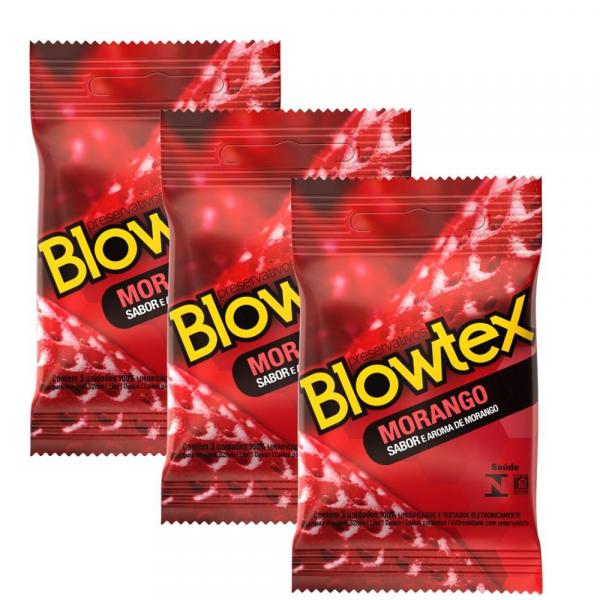 Kit C 3/ Pacotes Preservativo Blowtex Morango C/ 3 Un Cada