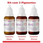 Kit c/3 Pigmentos Mag Color 15ml - Castanho Médio - Castanho Escuro - Escuro Intenso