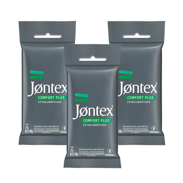 Kit C/ 3 Preservativo JONTEX Lubrificado Confort Plus 6 Unidades