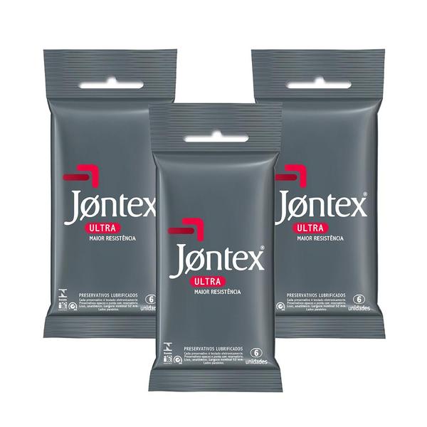 Kit C/ 3 Preservativo JONTEX Lubrificado Ultra Resistente 6 Unidades