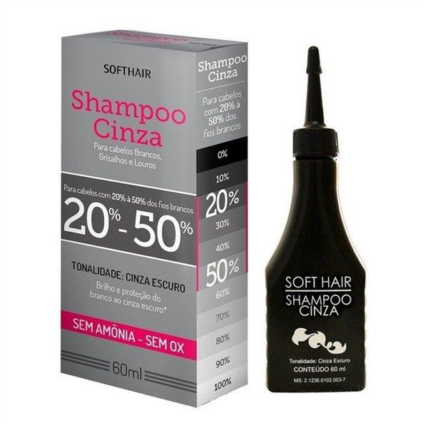 Kit C/2 Shampoo Cinza Soft Hair 20% a 50% Fios Brancos 60ml - Softhair