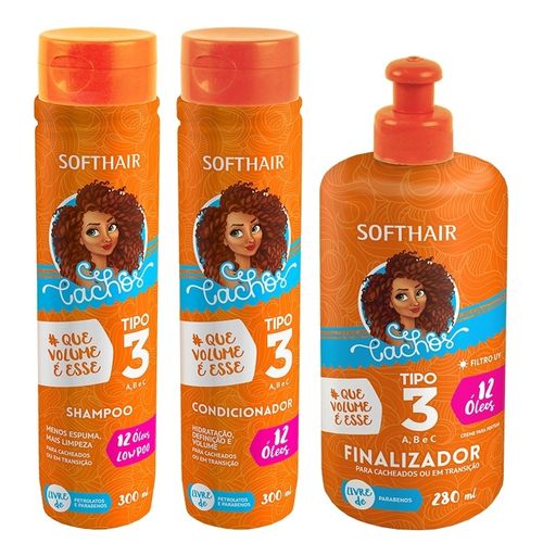 Kit Cachos Tipo 3 Soft Hair (Shampoo + Condicionador + Creme Finalizador)