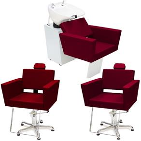 Kit Cadeira Fixa Niagara + Cadeira Reclinável Niagara + Lavatório Vermelho