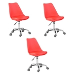 Kit 3 Cadeiras Eames Office Em Polipropileno Base Metal Sem Braço Vermelho