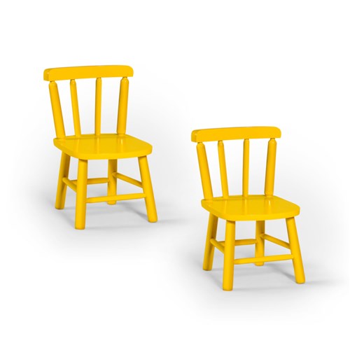 Kit 2 Cadeiras Infantis Torneadas em Madeira Uva Japão/ Tauari com Acabamento Verniz - Amarelo