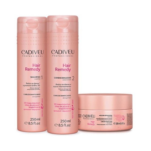 Kit Cadiveu Hair Remedy Shampoo 250ml-Condicionador 250ml-Máscara 200ml