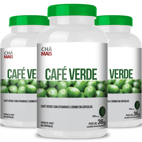 Kit 3 Café Verde Chá Mais com Vitamina C 60 Cápsulas