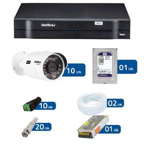 Kit Câmeras de Segurança-DVR Intelbras 16Ch G2 Tríbrido HDCVI+10Câmeras Infra VHD 3120B G2 HD+HD WD