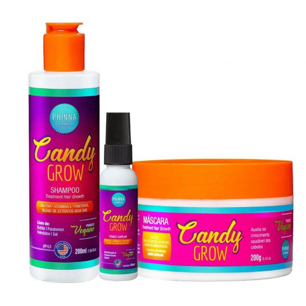 Kit Candy Grow (Shampoo + Máscara + Tônico) - Phinna - Sweet Grow - Cabelos e Unhas