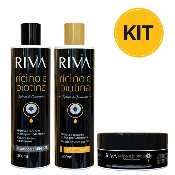 Kit Capilar RIVA Rícino e Biotina - Shampoo, Condicionador e Mascara