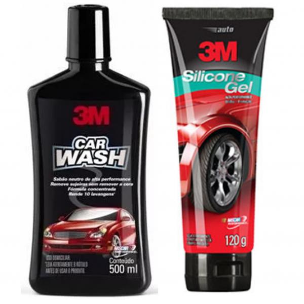 Kit Car Wash 3m 500ml Shampoo + Silicone em Gel 120g