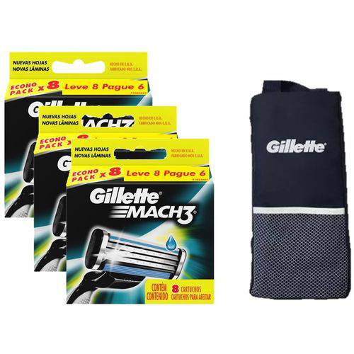 Kit Carga Gillette Mach3 com 24 Unidades + Porta Chuteira