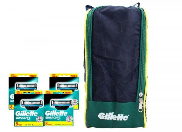 Kit Carga Gillette Mach3 com 32 Unidades + Porta Chuteira