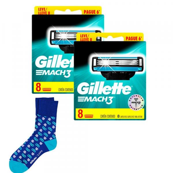 Kit 2 Cargas Gillette Mach3 Leve 8 Pague 6 + Meia Lupo Gamer Adulto