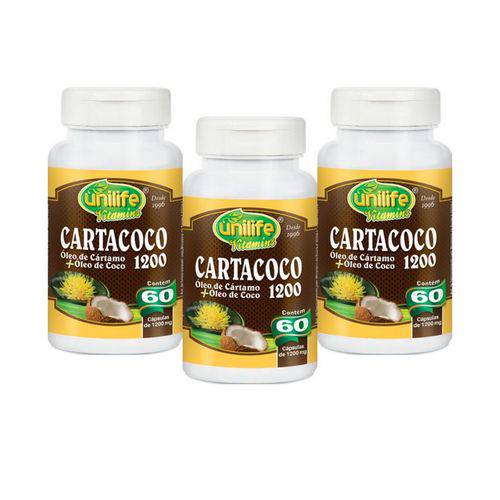 Kit com 3 Cartacoco Óleo de Cartamo e Coco - Unilife - 60 Cápsulas
