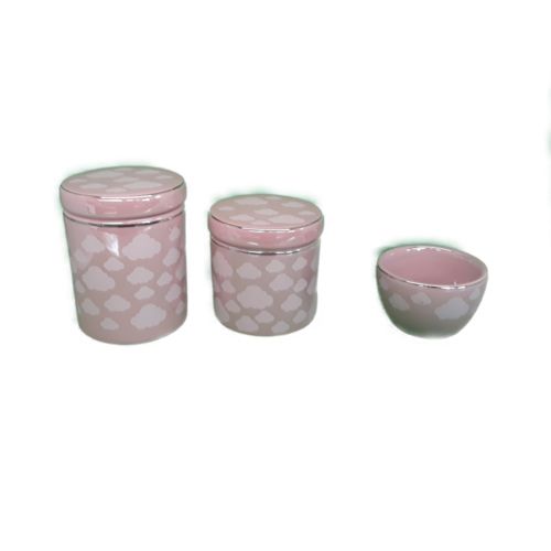 Kit Ceramica Rosa com Nuvens