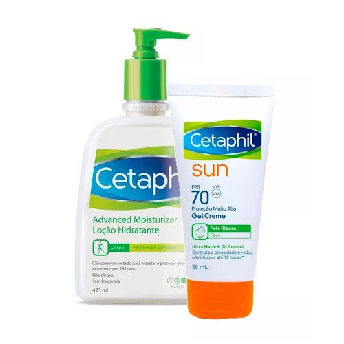 Kit Cetaphil Hidratante Advanced Moisturizer 473g + Protetor Solar Facial Sun FPS70 Ultra Matte 50ml