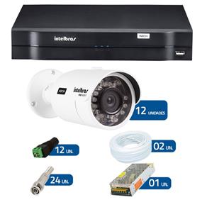 Kit CFTV 12 Câmeras Infra 720p Intelbras VHD 3120B G3 + DVR Intelbras Multi HD + Acessórios
