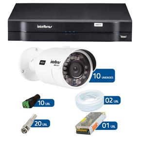 Kit CFTV 10 Câmeras Infra 720p Intelbras VHD 3120B G3 + DVR Intelbras Multi HD + Acessórios