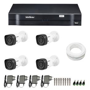 Kit CFTV 4 Câmeras Infra 720p Intelbras VHD 1010B G3 + DVR Intelbras Multi HD + Acessórios
