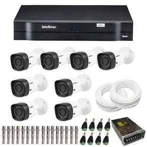 Kit CFTV 8 Câmeras Infra 720p Intelbras VHD 1010B G3 + DVR Intelbras Multi HD + Acessórios