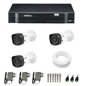 Kit CFTV 3 Câmeras Infra 720p Intelbras VHD 1010B G3 + DVR Intelbras Multi HD + Acessórios