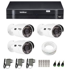 Kit CFTV 3 Câmeras Infra 720p Intelbras VHD 3120B G3 + DVR Intelbras Multi HD + Acessórios