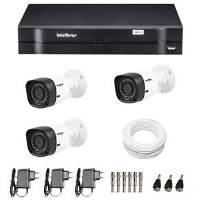 Kit CFTV 3 Câmeras Infra 720p Intelbras VHD 1120B G3 + DVR Intelbras Multi HD + Acessórios