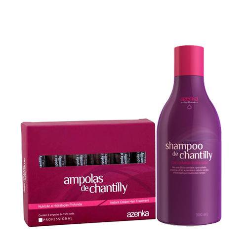 Kit Chantilly Shampoo 300ml + 6 Ampolas 15ml Cada - Azenka