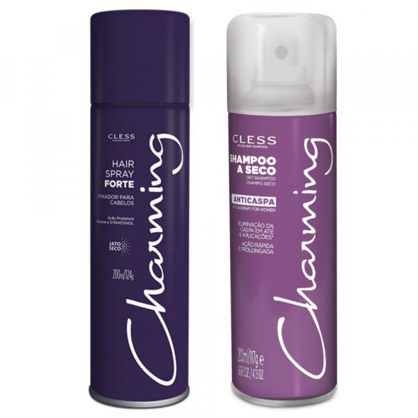 Kit Charming Fixador para Cabelo Spray Forte 200ml + Shampoo a Seco Anticaspa Woman 200ml - Cless