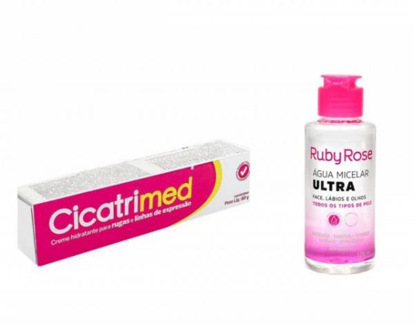 Kit Cicatrimed Creme Hidratante para Rugas e Linhas de Expressão e Água Ultra Micelar Ruby Rose 120ml. - Cimed e Ruby Rose
