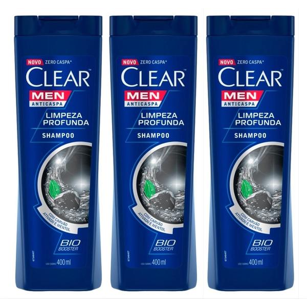 Kit 3 Clear Men Shampoo Limpeza Profunda - 200ml