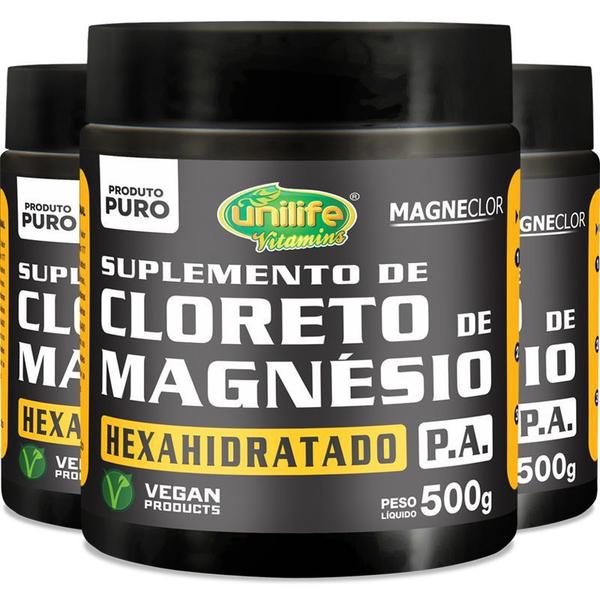 Kit 3 Cloreto de Magnésio Hexahidratado P.A Unilife 500g em Pó