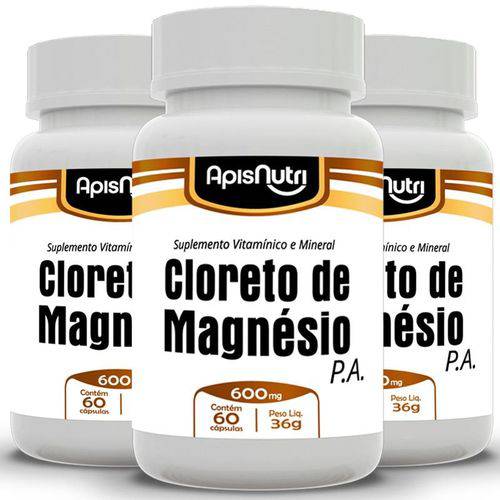 Kit 3 Cloreto de Magnésio P.A Apisnutri 60 Cápsulas