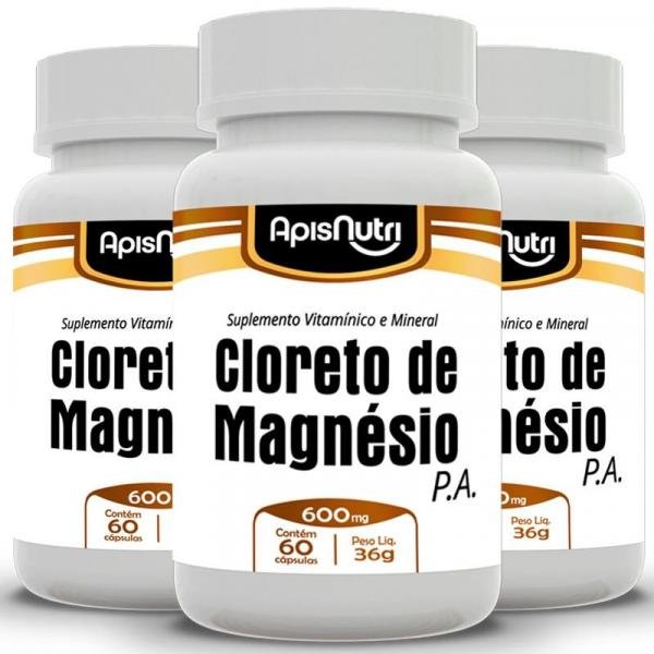 Kit 3 Cloreto de Magnésio P.a Apisnutri 60 Cápsulas