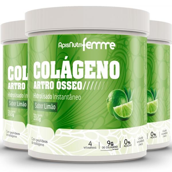 Kit 3 Colágeno Artro Ósseo Apisnutri Limão e Clorofila 200g