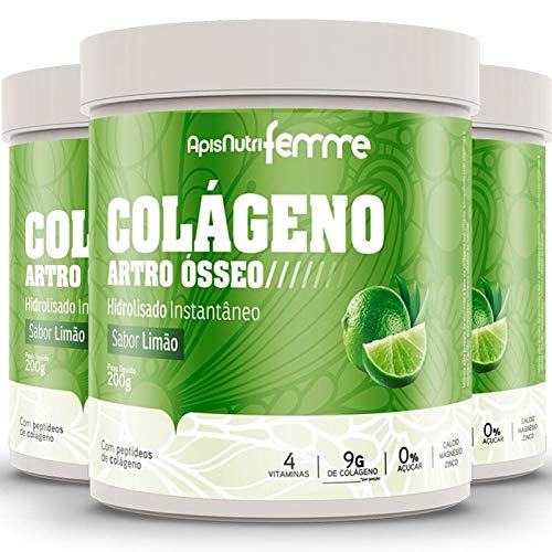 Kit 3 Colágeno Artro Ósseo Apisnutri Limão e Clorofila 200g