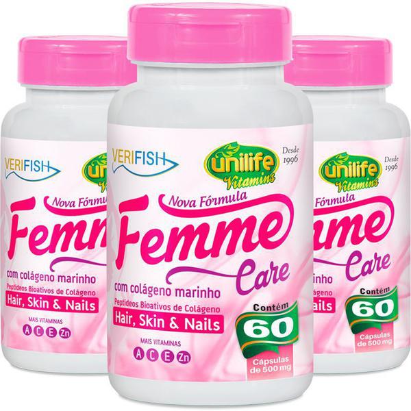 Kit 3 Colágeno Femme Care Verifish Unilife 60 Cápsulas