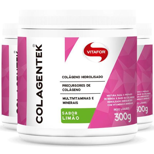 Kit 3 Colágeno Hidrolisado Colagentek Vitafor Limão 300g