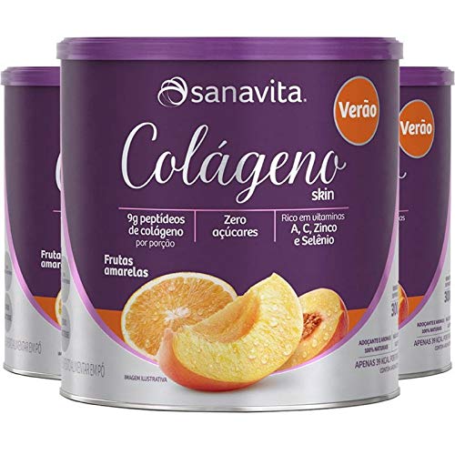 Kit 3 Colágeno Hidrolisado em Pó Frutas Amarelas Sanavita 300g
