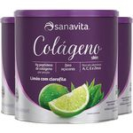 Kit 3 Colágeno Hidrolisado Em Pó Limão + Clorofila 300g Sanavita