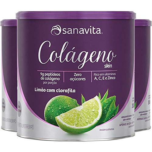 Kit 3 Colágeno Hidrolisado em Pó Limão + Clorofila Sanavita 300g