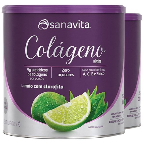 Kit 2 Colágeno Hidrolisado em Pó Sanavita 300G Limão + Clorofila
