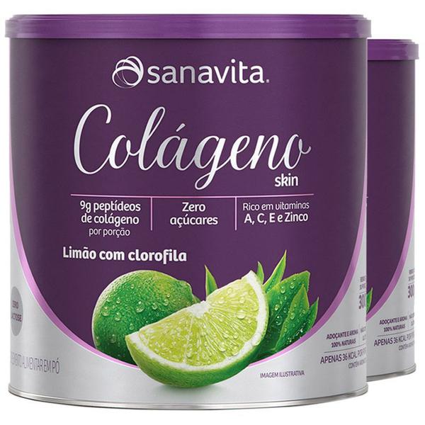 Kit 2 Colágeno Hidrolisado em Pó Sanavita 300g Limão + Clorofila