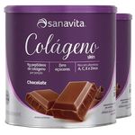 Kit 2 Colágeno hidrolisado em pó Sanavita Chocolate 300g