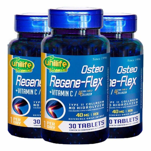 Kit 3 Colágeno UC Tipo 2 - Regeneflex 30 Comp. Cada Unilife - Unilife Vitamins
