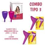 Kit coletor menstrual fleurity tipo 3 (1 coletor tipo + 1 coletor tipo 2) + 2 Fleurity Uriny Condutor Urinario Rosa