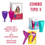 Kit coletor menstrual fleurity tipo 3 (1 tipo + 1 tipo 2) + 1 Porta Coletor Esterilizador + 1 Uriny Condutor Urinario