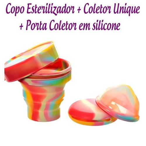 Kit: Coletor Menstrual Unique 60ml + Copo Esterilizador Unicorn + Porta Coletor