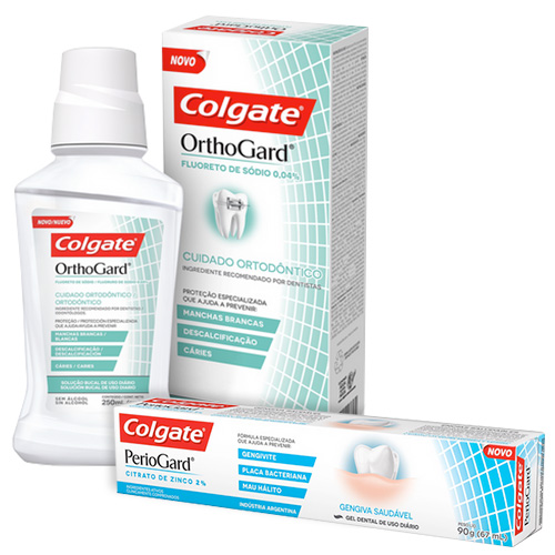 Kit Colgate Enxaguante Bucal OrthoGard 250ml + Creme Dental Periogard Gengiva Saudável 90g